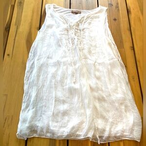 Carla Conti Womens White Sleeveless Silk Lace Up Tunic‎ Top Size Large